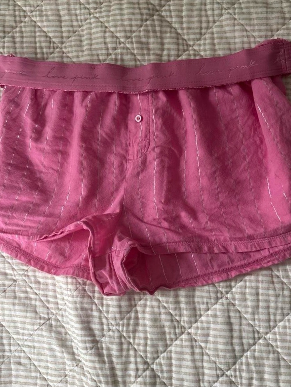 PINK Victoria's Secret Bright Pink Striped Lounge Shorts